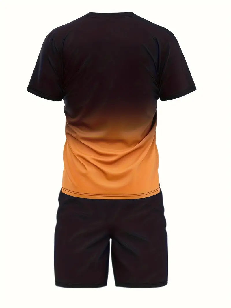 2pcs Sportswear, Men's Gradient Graphic T-shirt